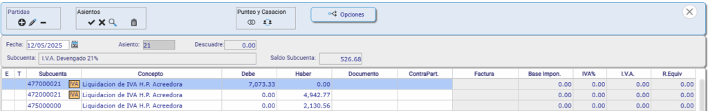 asiento de liquidación o regularización de IVA