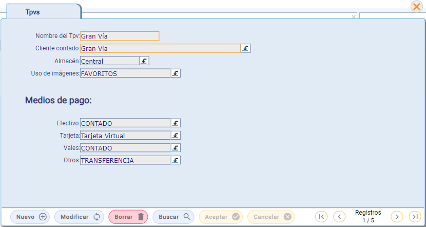 configuración del TPV